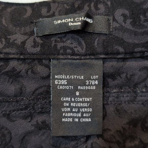 3/$20 SIMON CHANG Denim Slim Straight Trouser Pants Stretch Black Jacquard - Picture 10 of 12